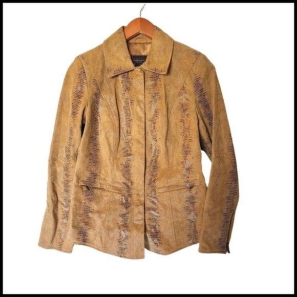 Bradley‎ Jacket 100% Genuine Leather Tan Animal Print size XS Snap Buttons - Picture 1 of 13